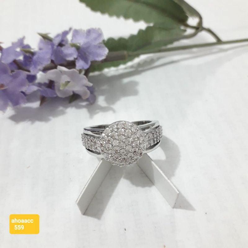 Cincin dua sisi permata perhiasan warna silver(1)wanita dewasa.