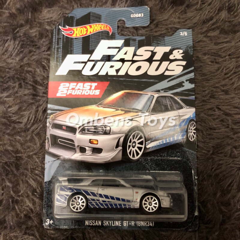 Hot Wheels Nissan Skyline GT-R (R34) Fast &amp; Furious Spoiler / Wing Hitam Free Protektor Procase