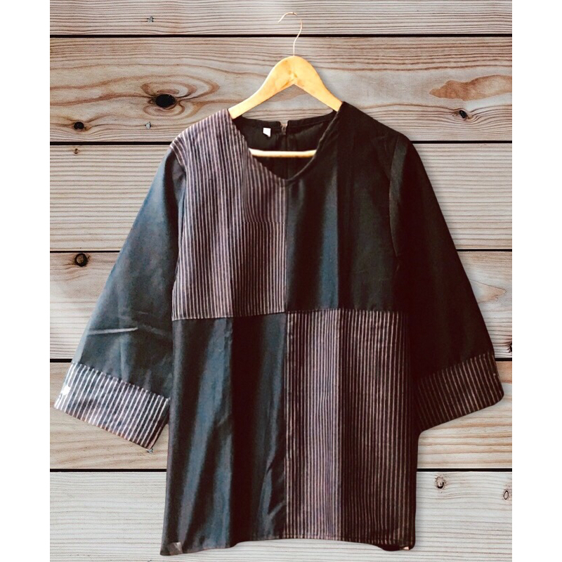Blouse/atasan oxfort kombinasi lurik