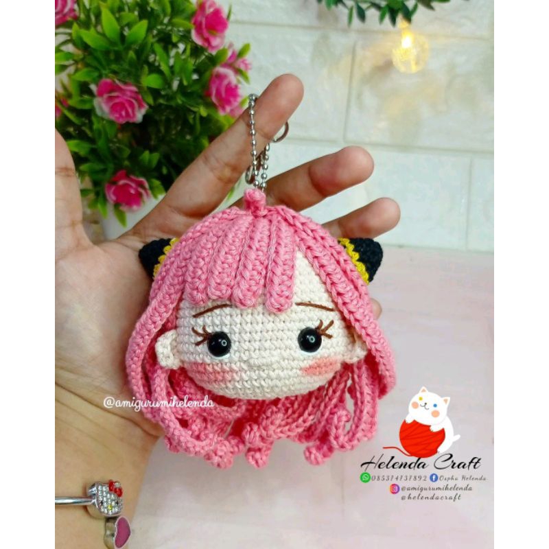 Amigurumi_(Boneka_Rajut)_Head_Keychain_"Anya Forger"