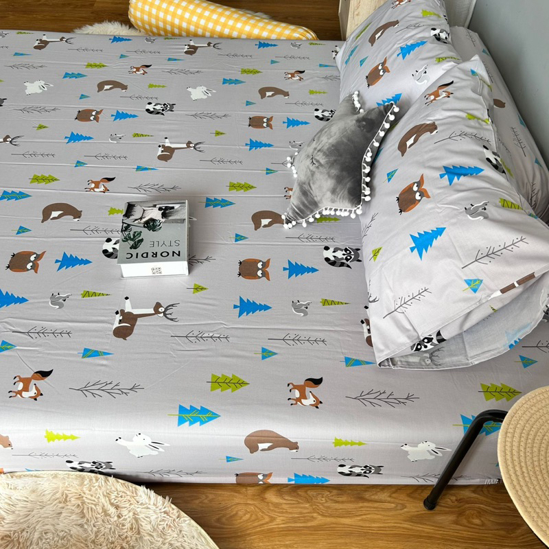 KAINKU - Sprei Anti Geser Katun premium No 1 Shopee | Motif Anak Alphine Park &amp; Funny Animals | 90 100 120 160 180x200