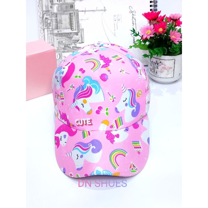 Paket Sepatu Flat Shoes Anak Topi Anak Perempuan Paket Sepatu Pesta dan Topi Pet Anak Murah Lucu Karakter Unicorn Pink Cute