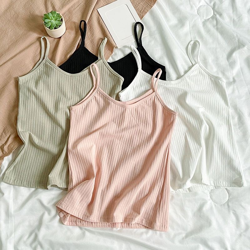 Tank Top Bra Polos Model V-Neck With Cup Busa Tanpa Kawat Gaya Wanita Korea / Camisole Tanktop Fashion Chest Pad Import  Tanktop 04# , Singlet Wanita , Pakaian Dalam Wanita, Singlet Premium