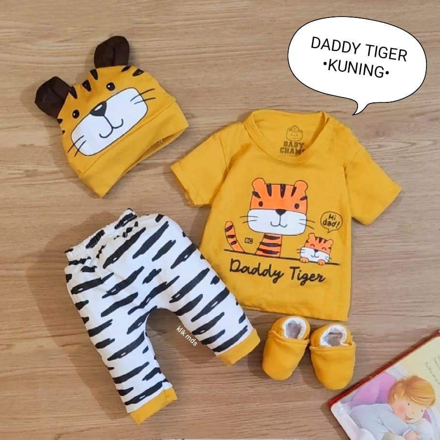 Setelan Baju Anak Bayi Laki-Laki Atasan Dan Celana Motif Dad Is Cool Estimasi Usia 0-9 Bulan Free Topi Dan Sepatu