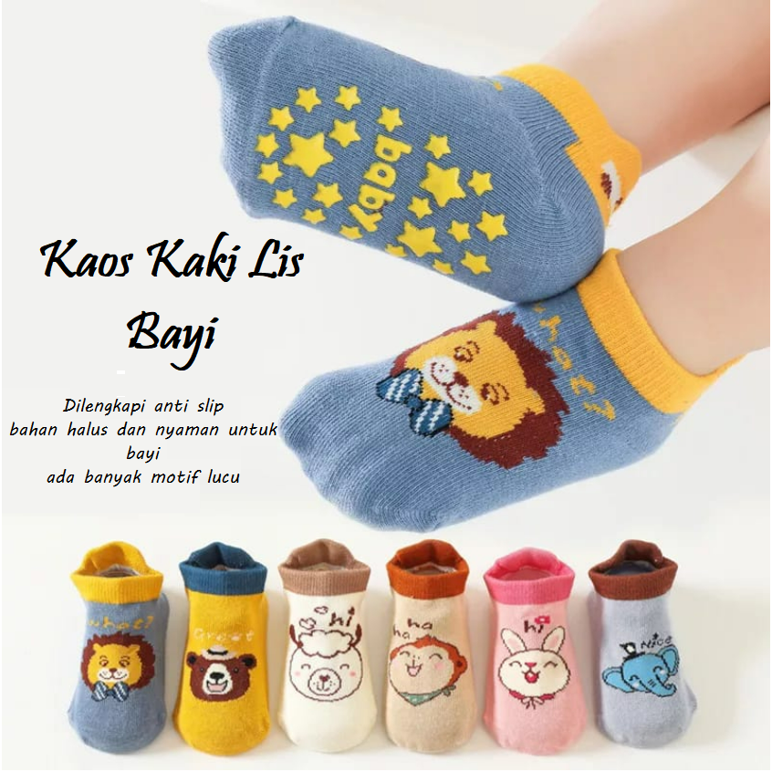 Kaos Kaki Anti Slip 0-1 Tahun Garis Bayi Anak High Quality List Animal Lucu CBKS VC