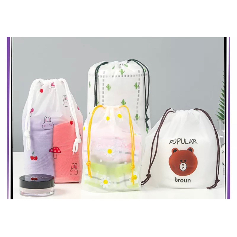 Travel Pouch Anti Air - Tas Serut Serba Guna Motif Lucu | Tas Organizer Bag Impor | Tas Kosmetik Skincare Alat Mandi Viral