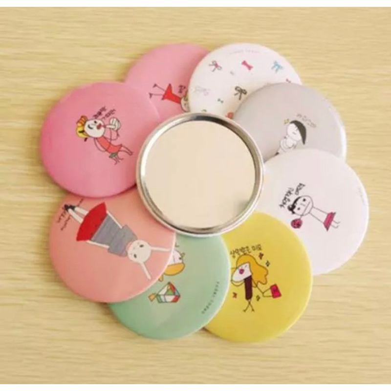 Cermin Bulat Karakter | Kaca Cermin Make Up Mini | Kaca Travelling Motif Lucu | Kaca Mini Travel Size | Pocket Mirror Impor Viral