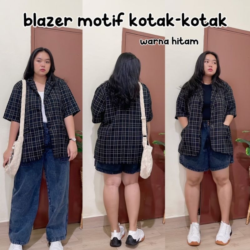 BLAZER MOTIF KOTAK-KOTAK JUMBO BIG SIZE OVERSIZE KOREAN STYLE LD 130CM