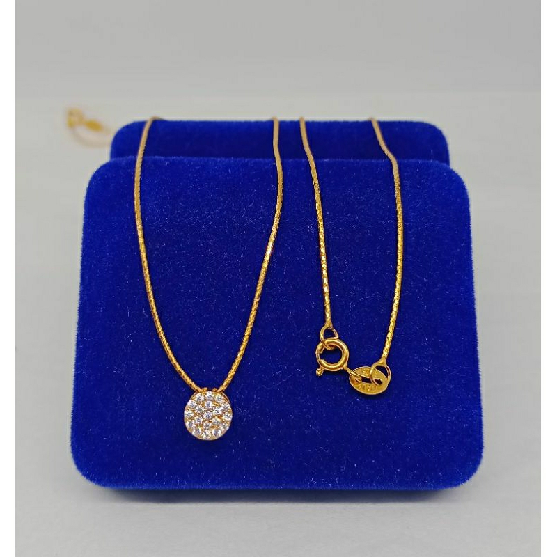 kalung rantai kasandra ukir+liontin tusuk bulat kecil mp/perak asli silver 925 lapis emas/perhiasan fashion wanita terbaru