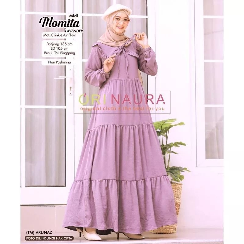 Momita Dress Crinkle Airflow Dres Muslim Midi Dres Dres