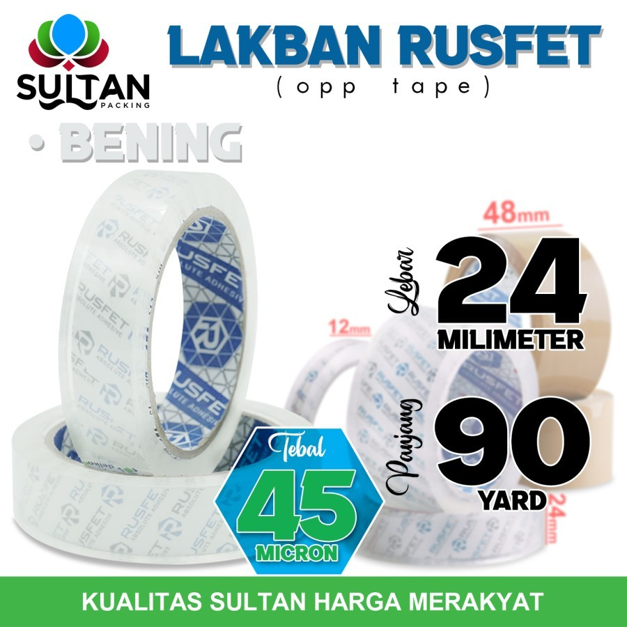 

Lakban isolasi Solatip 24mm x 90yard OPP Tape RUSFET Plakban / SATUAN - Bening