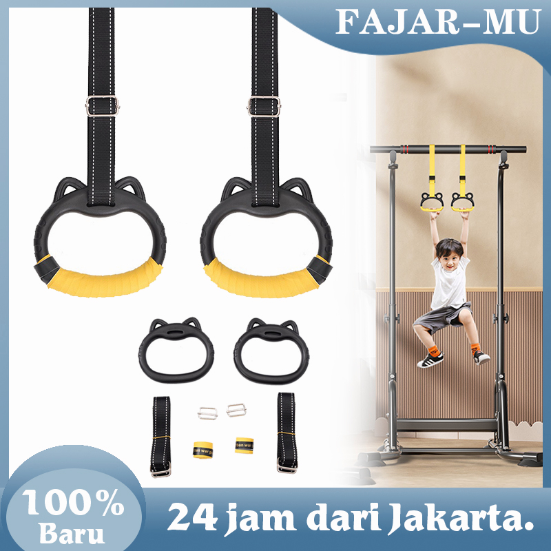 Isi 2 Set Gym Ring Pull Up Tali Stretching Yoga Fitnes Anak Gymnastic Lifting Ring Strap Adujustable Children Rings Muscle Up