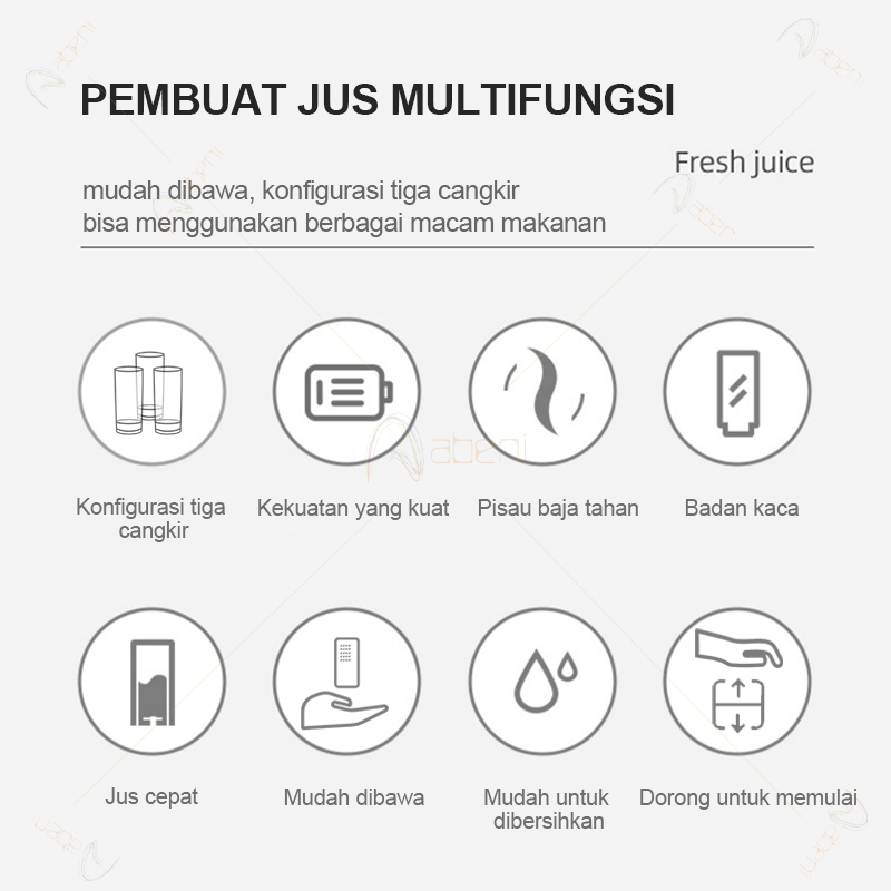 Abeni Blender portable/Juicer USB Multifungsi Kaca Menebal Cangkir（Tiga cangkir fungsional）