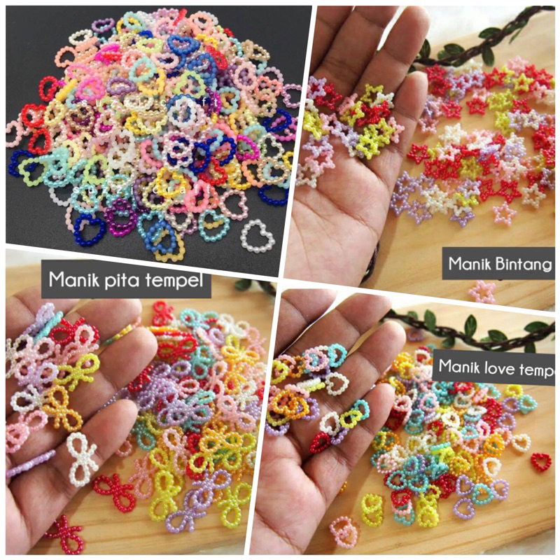 Aplikasi Manik Tempel love / Manik love / Manik bintang / Manik pita / Mutiara plong resin fillong s