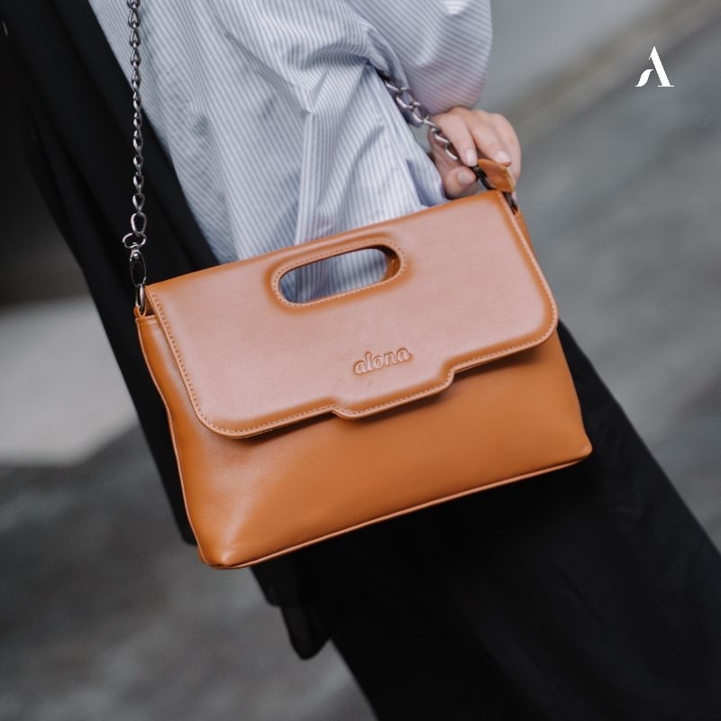 ALONA LEATHER Tas Slempang Branded Wanita Tas Selempang Bahu Jinjing Kulit Fashion Wanita Perempuan Alona Melinda Bag Terbaru Tas Rantai Lucu Tas Fashion Cewek Elegan Brand