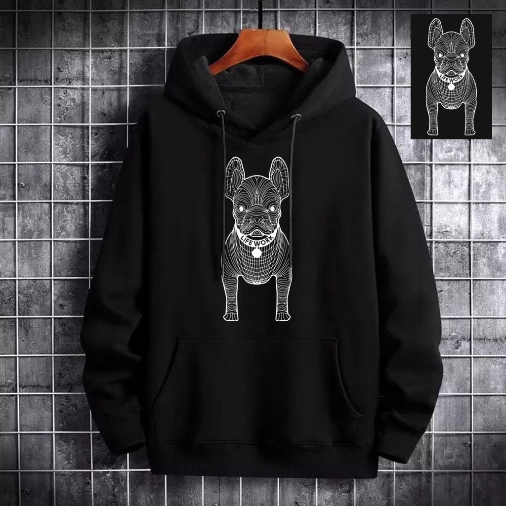 INDOSAN-HOODIE LIFEWORK-HOODIE BAHAN FLEECE MOTIF GAMBAR DTF PRINTING-REAL PICT-BISA COD