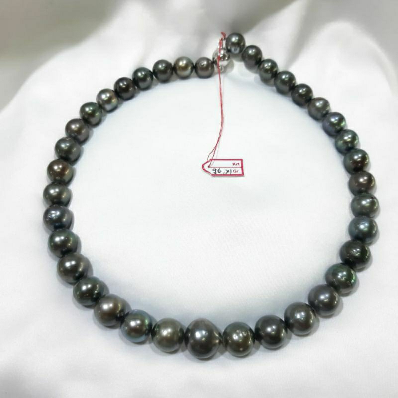 Kalung Full Mutiara Hitam Tahiti Asli Warna Alami Kerang Bersertifikat