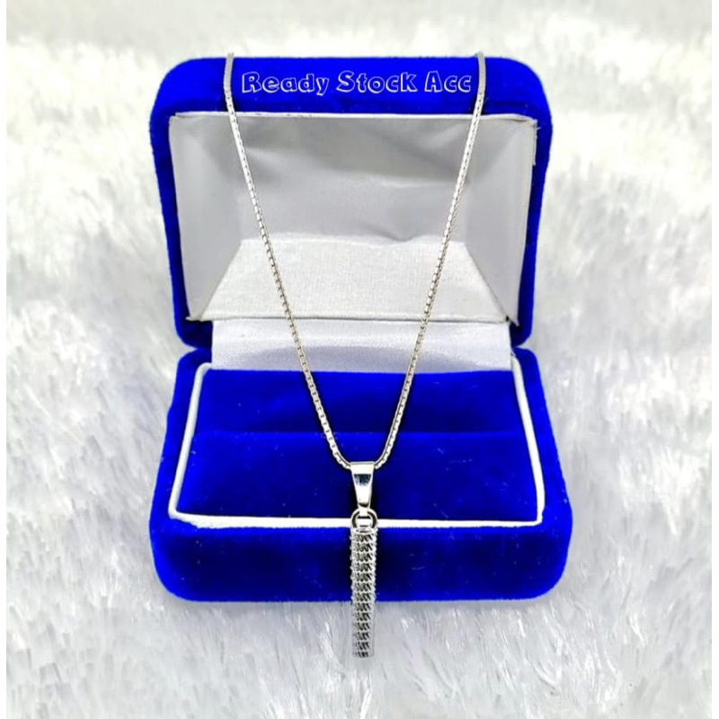 Kalung Italy Kaca Liontin Bambu Titanium Silver