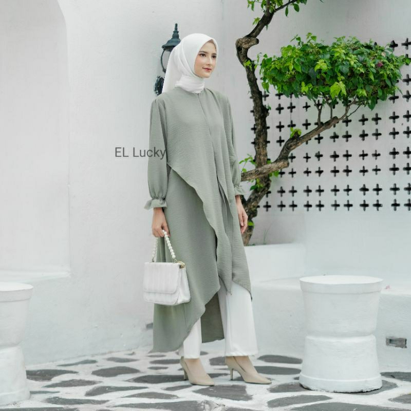 Long Tunik Elena Crinkle Airflow - Dress tunik - Daster kondangan - gamis midi dress