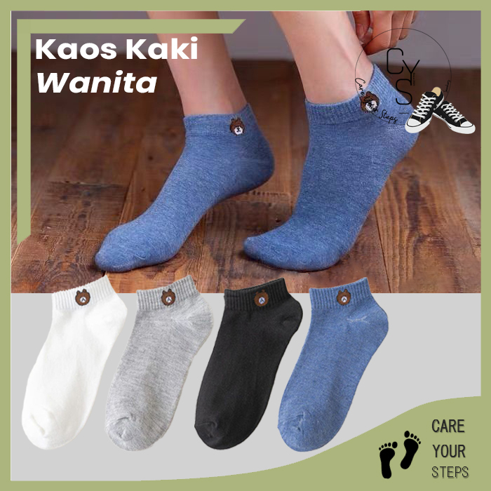 Kaos Kaki Pendek Semata Kaki Wanita Pria Motif Beruang Cute Fashion Unisex Kekinian Import CYS KK18