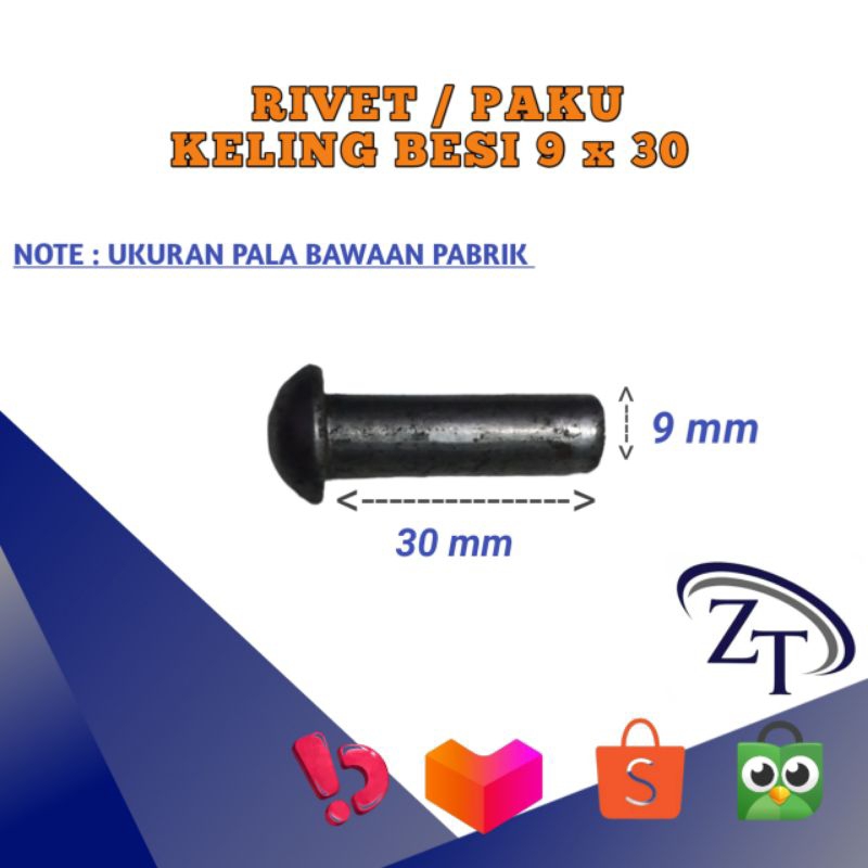 Rivet Paku Keling Besi DIAMETER 9 x 30 mm Keling Besi Ketok