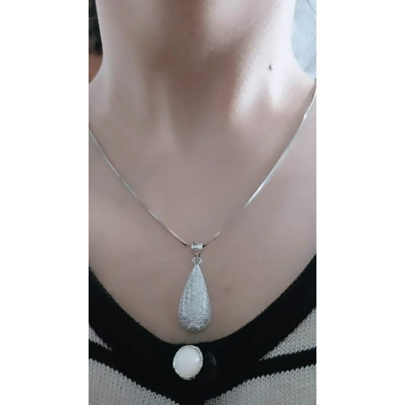 kalung rantai kasandra kotak+liontin tears mp/perak asli silver 925 lapis emas/perhiasan fashion wanita terbaru