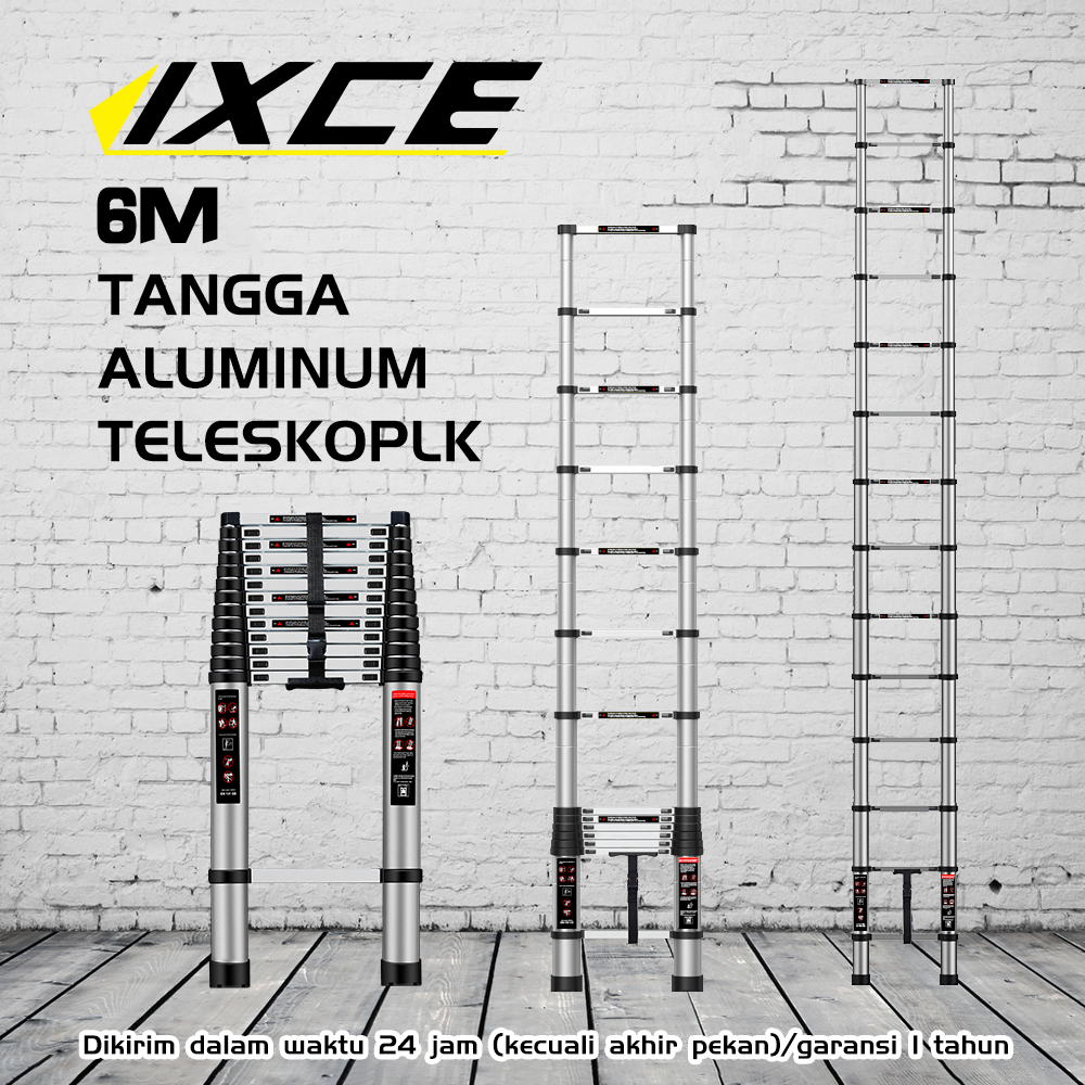 Tangga Teleskopik IXCE 6M Lipat Aluminium Alloy Telescopic Single Ladder 6M Harga grosir bisa nego