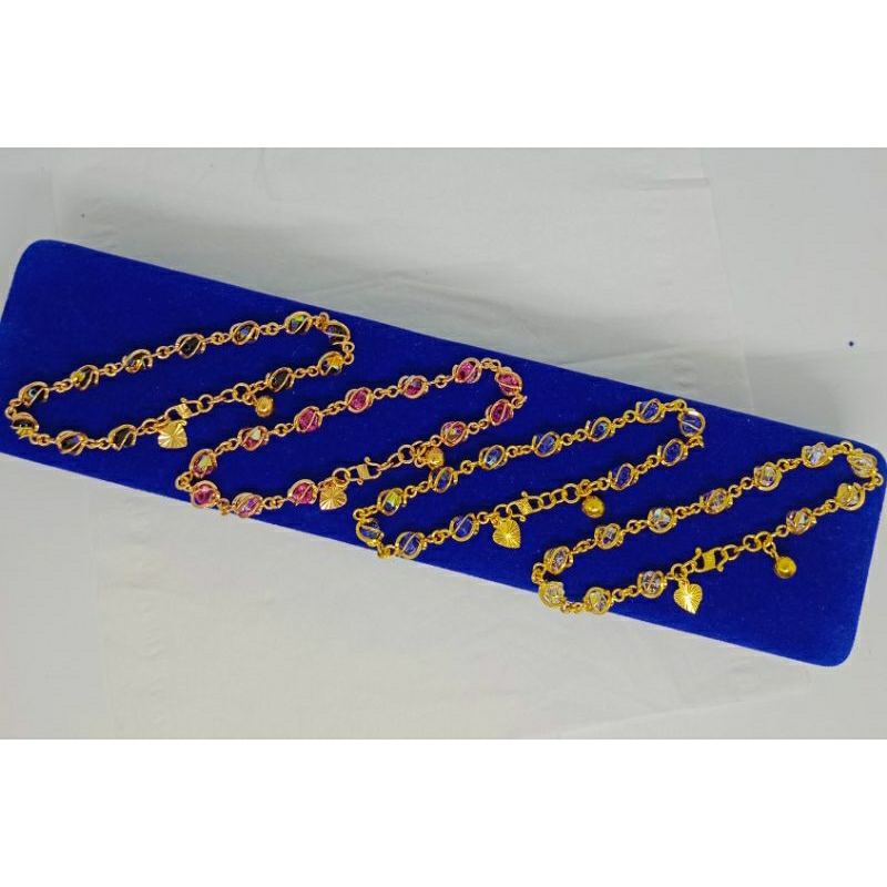 gelang tangan rantai kristal+1bel+1love ukir/perak asli silver 925 lapis emas/perhiasan fashion terbaru
