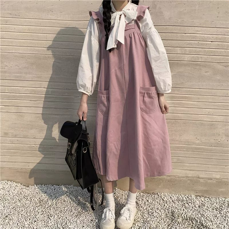 【AiVii】SETELAN KAWAII BABYDOLL OVERALL DRESS DAN BLOUSE