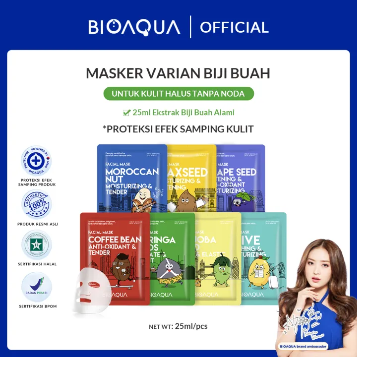 BIOAQUA SHEET MASK NUT AND SEED  BPOM ORIGINAL BIOAQUA MASKER BIJI DAN KACANG 25ML