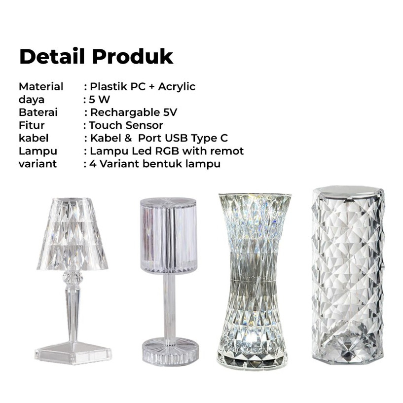 Lampu Meja LED Crystal Diamond Table Lamp RGB Colour Light 0899