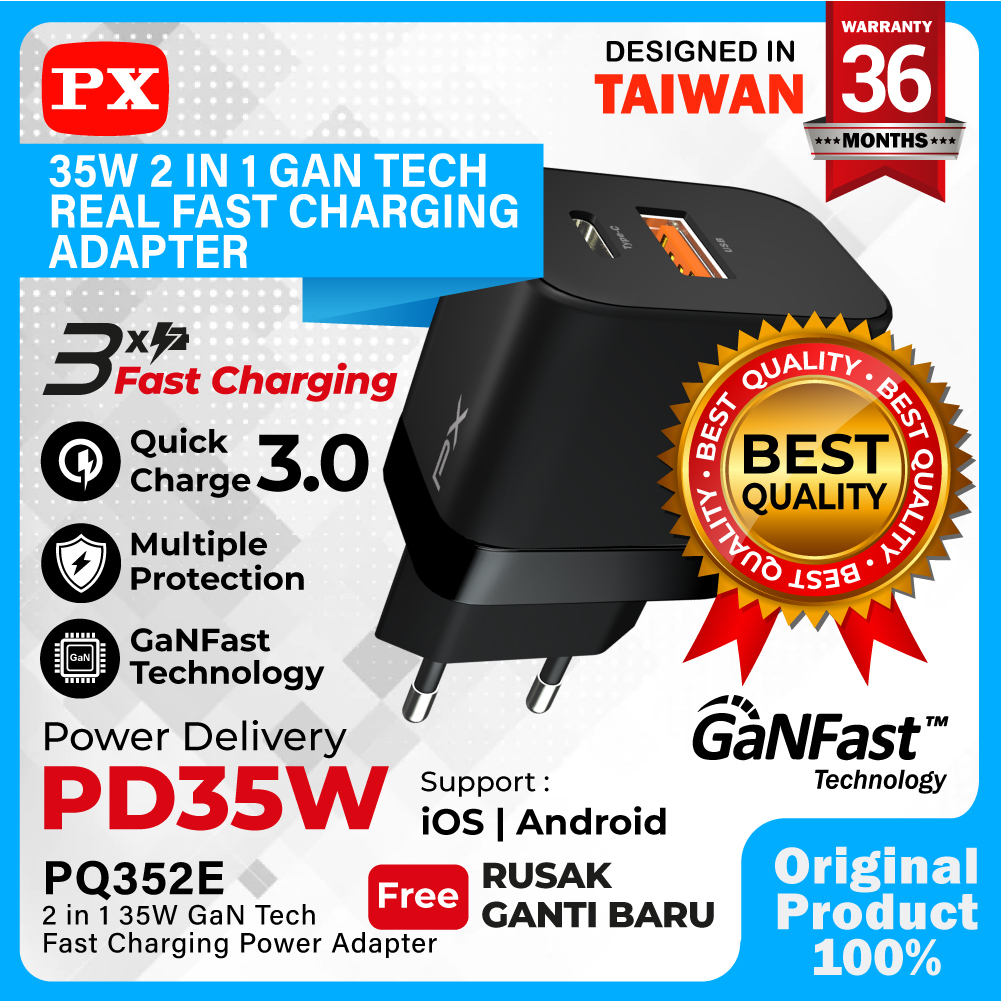 Kepala Charger Adaptor Fast Charging Type C+USB A 35W PX PQ352E