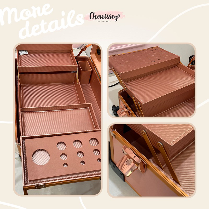 Charissey beautycase/koper makeup/ makeupbox/ free standing dan free 6 bohlam