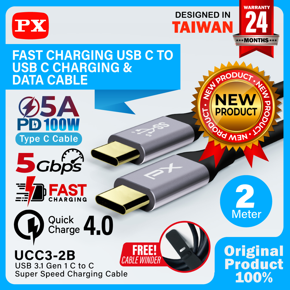 Kabel Data USB Type C To Type C Fast Charging 100W 2M PX UCC3-2B