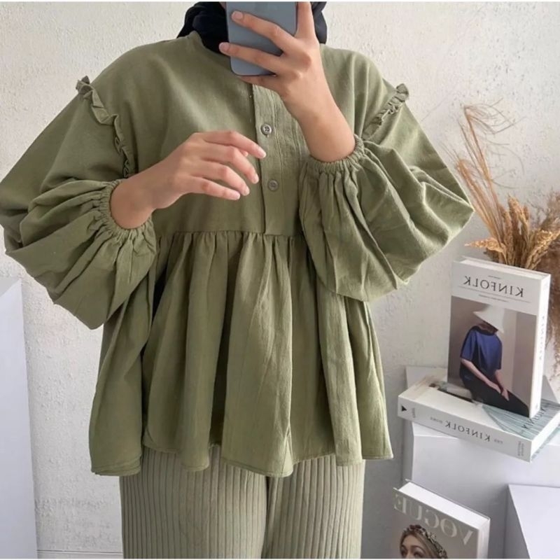 Kinan Kemeja Blouse Wanita Linen Lengan Balon