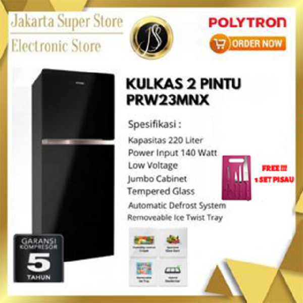 KULKAS POLYTRON BELLEZA JUMBO 2 PINTU 220 LITER - PRW 23MNX