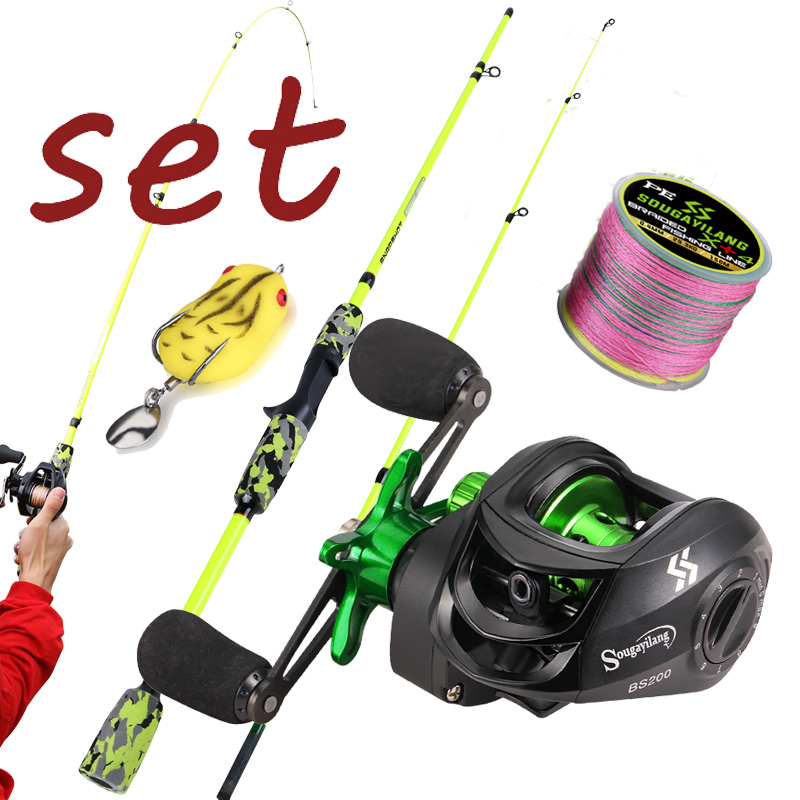 Joran dan Reel 1.8M 2 Bagian Casting Fishing Rod dan 7.2:1 Rasio Gear Rem Magnetik Baitcasting Reel Memancing Baris Lure Combo Set