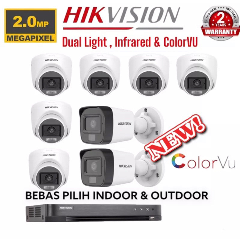 PROMO PAKET KAMERA CCTV HIKVISION 8 CAMERA DUAL LIGHT COLORVU &amp; INFRARED 2mp 8 CH CHANNEL 1080p FULL HD 8Ch 8 CHANNEL