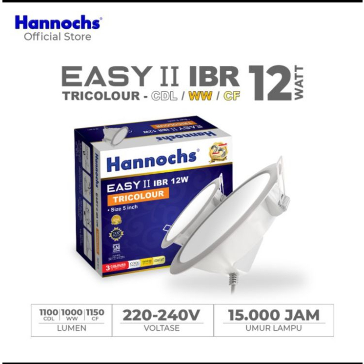 Lampu Downlight LED Hannochs EASY II 12W Bulat IB TRICOLOUR 3 WARNA