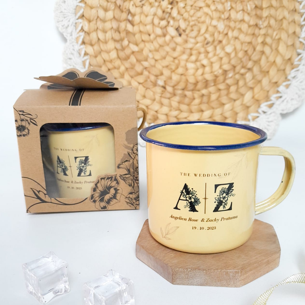 Souvenir Pernikahan Mug Enamel Custom Hadiah Kado Gift Wedding Murah