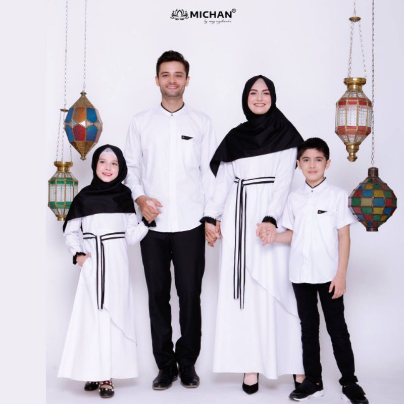 MICHAN - FUKU FAMILY SET SPESIAL WHITE SERIES/SARIMBIT MICHAN ORIGINAL/GAMIS BUSUI/COUPLE KELUARGA/G