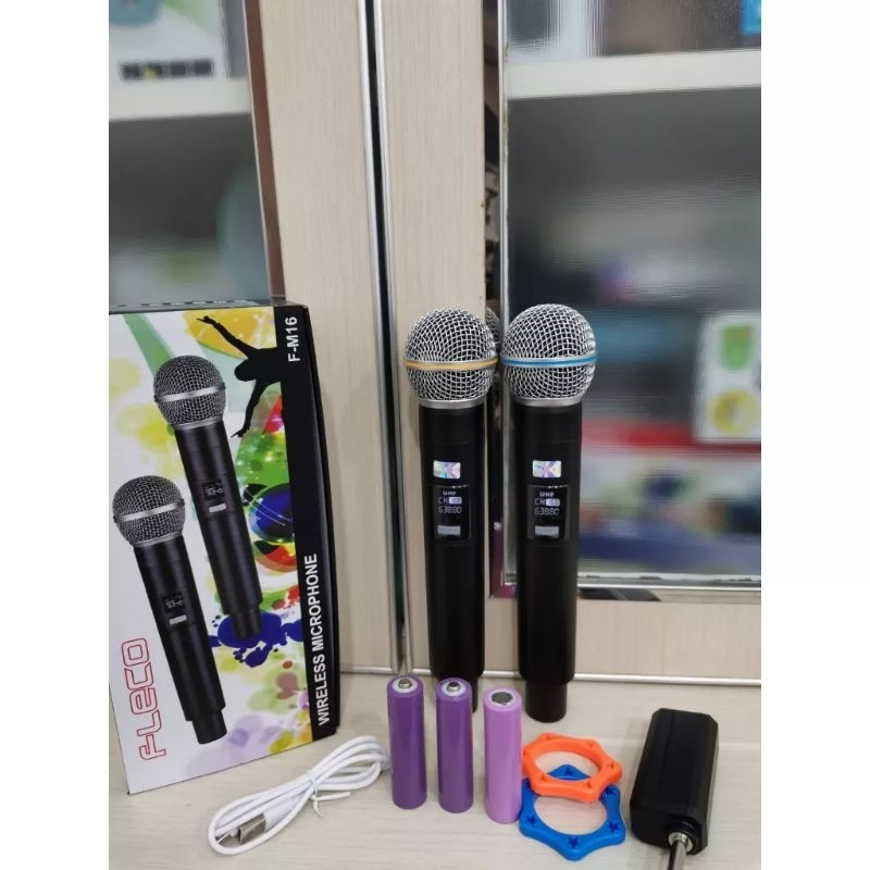 MIC wireles microphone bluetooth dengan Receiver System 2 mic wireles - FLECO F-M16