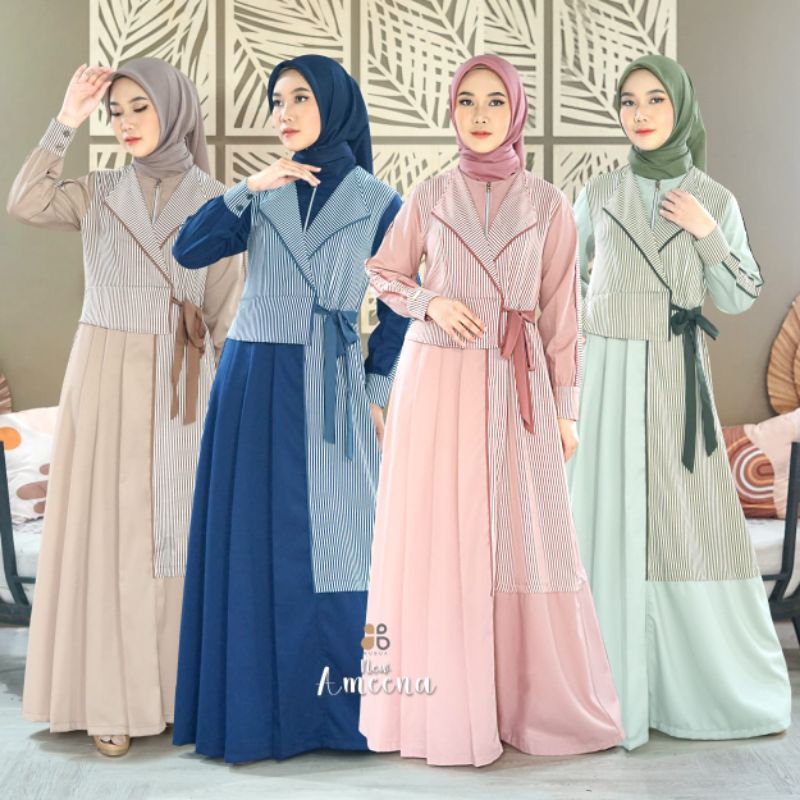 Gamis Nubua Busana muslim New Ameena dress abaya lengan panjang terbaru original