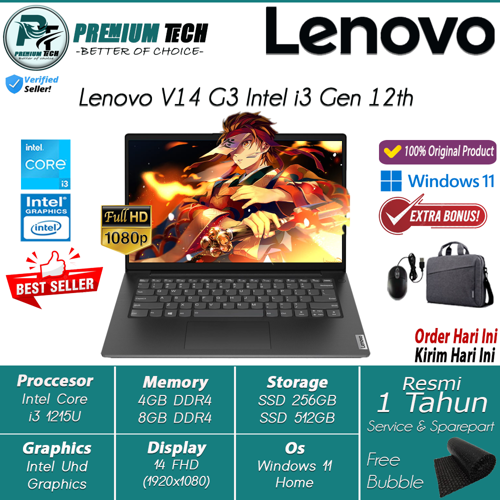 PROMO Laptop Baru Lenovo V14 G3 Intel Core i3 1215U RAM 12GB 512GB FHD SSD Windows 11 Home Original