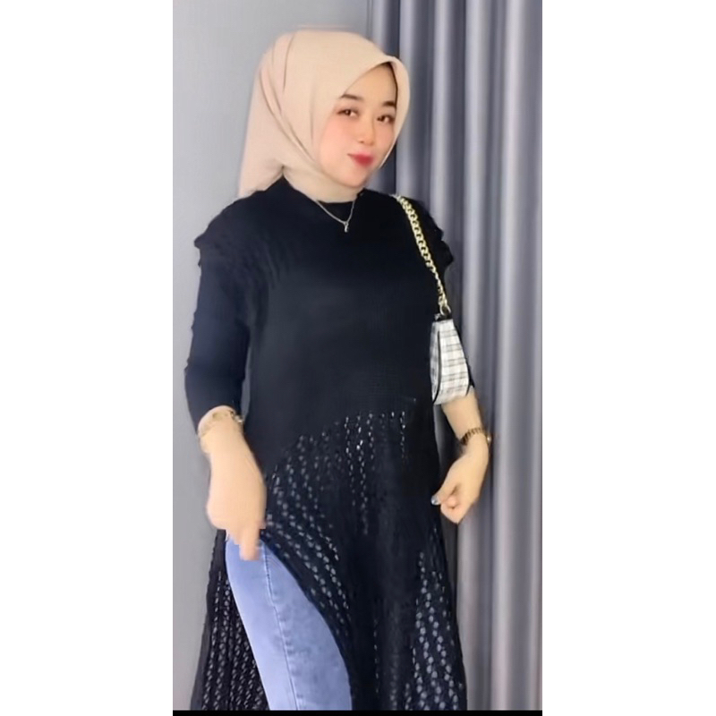 Rubby atasan tunik jaring/rompi rajut wanita premium