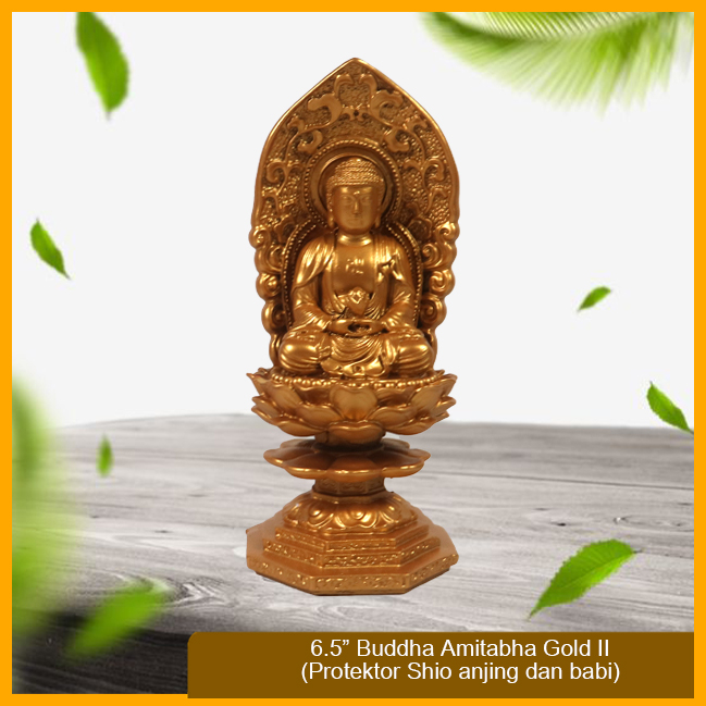Rupang Patung Arca Buddha Amitabha Amitofo Gold Fiber 6,5"