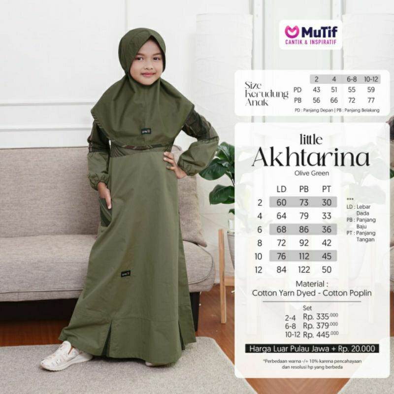 Mutif Sarimbit Akhtarina Olive Green Mutif Man Akhtar Little Akhtarina Little Akhtar Baju Muslim Gamis Sarimbit Keluarga Family Series Terbaru Ori Lebaran 2023