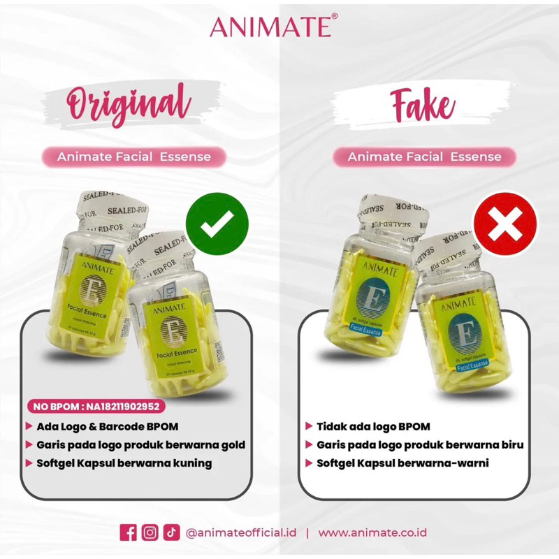 【Official Outlet】ANIMATE - Facial Essence Serum Wajah Mengandung Vitamin E Niacinamide isi 60 Kapsul | Serum Wajah Pencerah Kulit Kusam Kering Extra Melembabkan Menyamarkan Keriput Noda Hitam Flek Bekas Jerawat Halal Original Viral BPOM