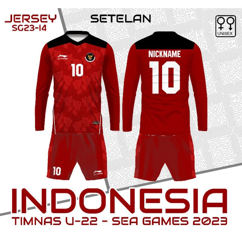 stelan Jersey Timnas Indonesia 2023 lengan panjang Jersey sea games timnas indonesia