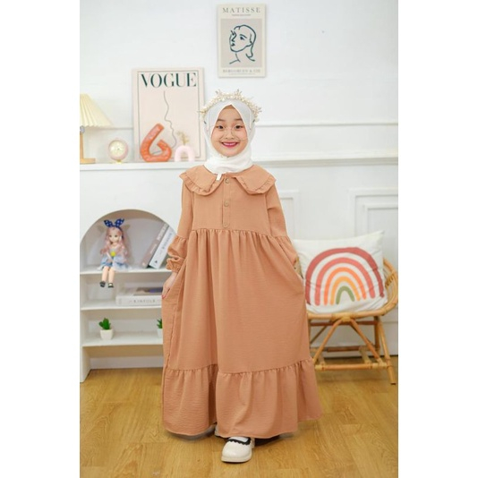 Gamis Anak Perempuan Bahan AIrflow Crinkle - Pakaian Muslim Anak Wanita - Tanpa Hijab - Baju Muslim Anak Semua Ukuran